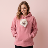 Cuddlepaws pocket hoodie in pink with puppy in pouch