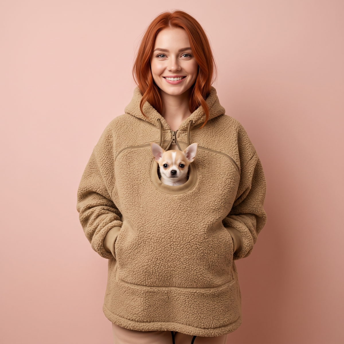 Cuddlepaws pocket hoodie in beige